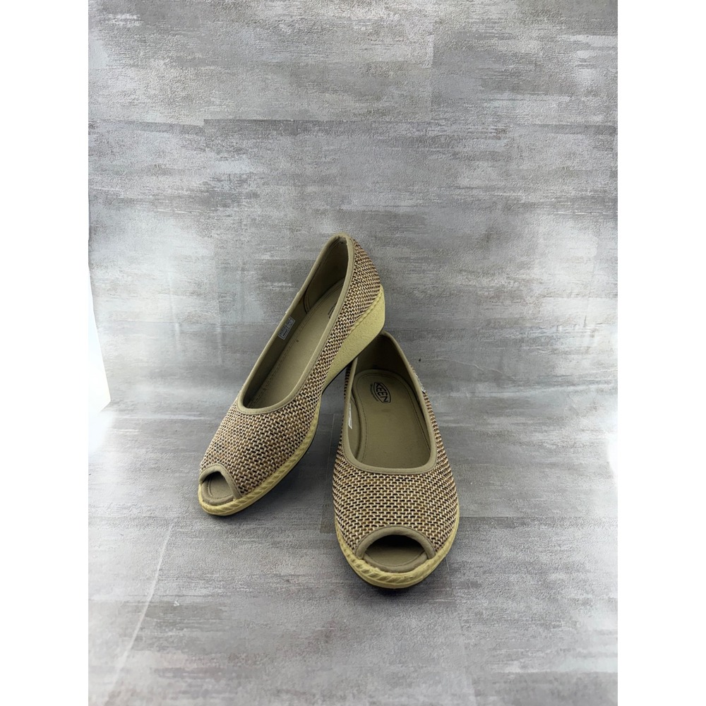Keen Mercer Ballerina Peep Toe Wedge Woven Tan Brown Shoes Women Sz 7.5 1012412